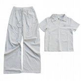 Alo Yoga Wide-Leg Sweatpant & V-Neck Polo Crop Top Set (Heather Grey)