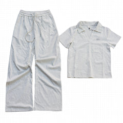 Alo Yoga Wide-Leg Sweatpant & V-Neck Polo Crop Top Set (Heather Grey)