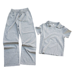 Alo Yoga Wide-Leg Sweatpant & V-Neck Polo Crop Top Set (Heather Grey)