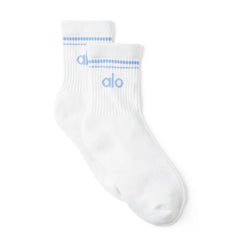 Alo Yoga | Unisex Half-Crew Throwback Sock White/Seashell Blue