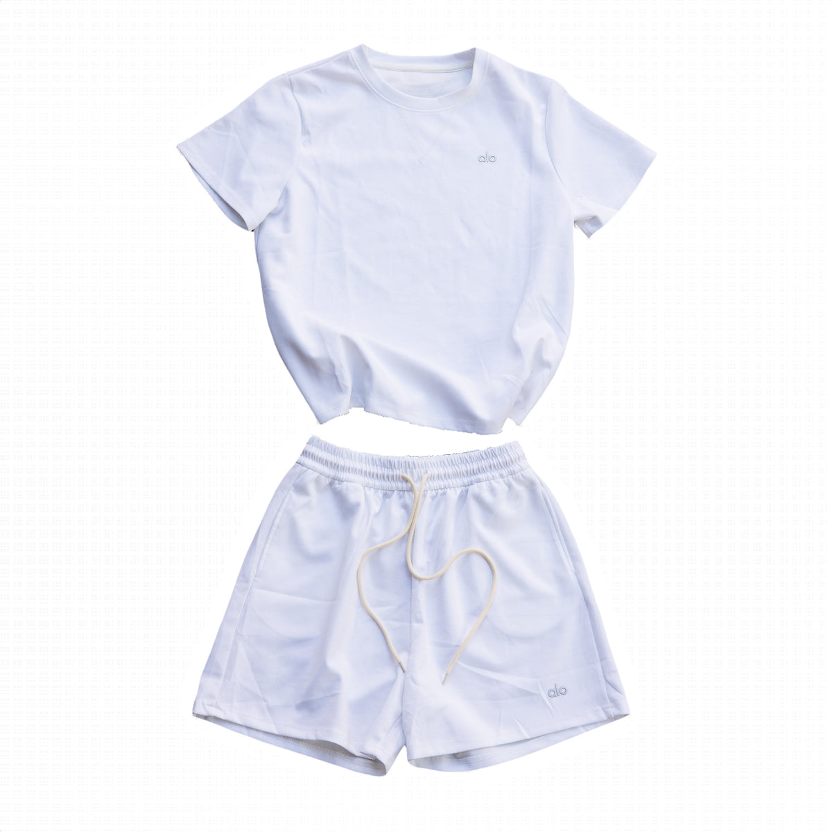 Alo Yoga Essential Short & Crew Neck Tee Set - Crisp White