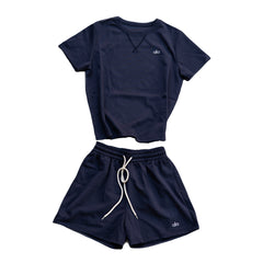 Alo Yoga Essential Short & Crew Neck Tee Set - Navy Blue