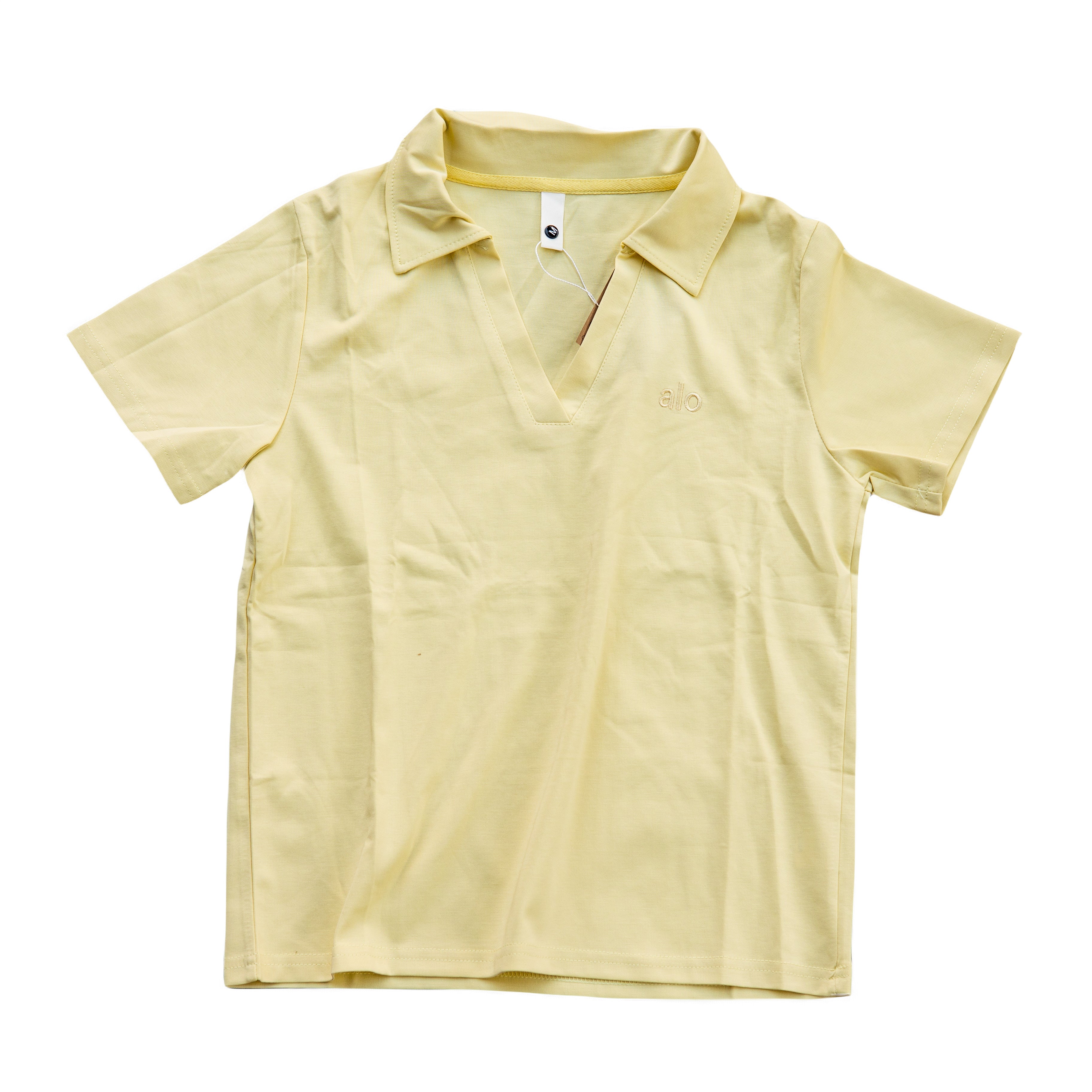 Alo Yoga Wide-Leg Sweatpant & V-Neck Polo Crop Top Set (Butter Yellow)