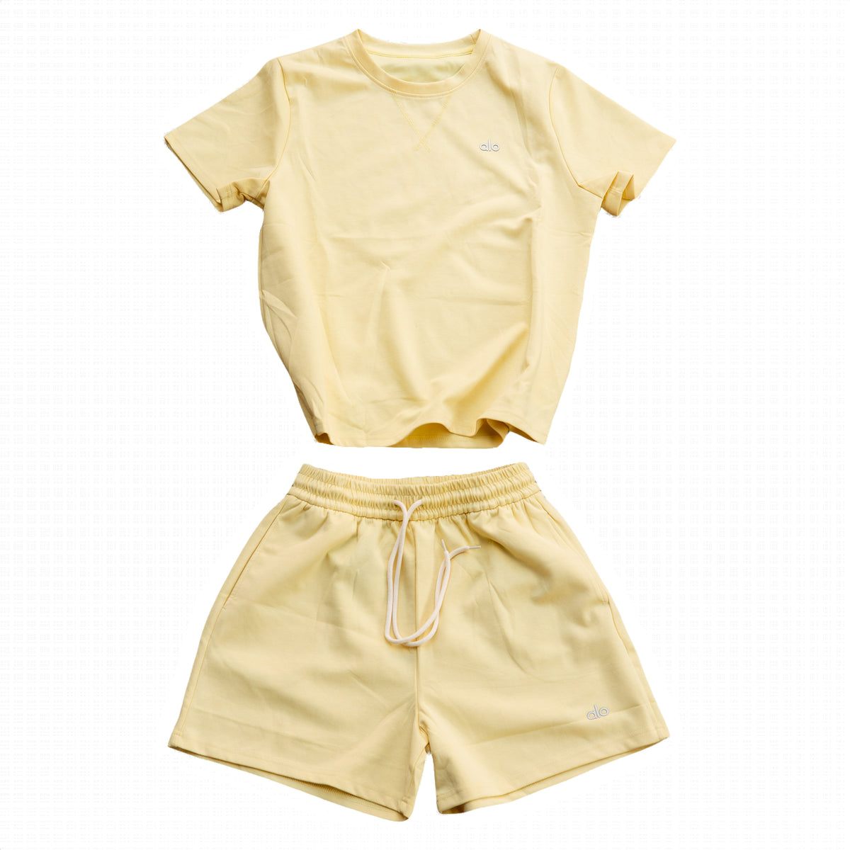 Alo Yoga Essential Short & Crew Neck Tee Set - Butter Yellow