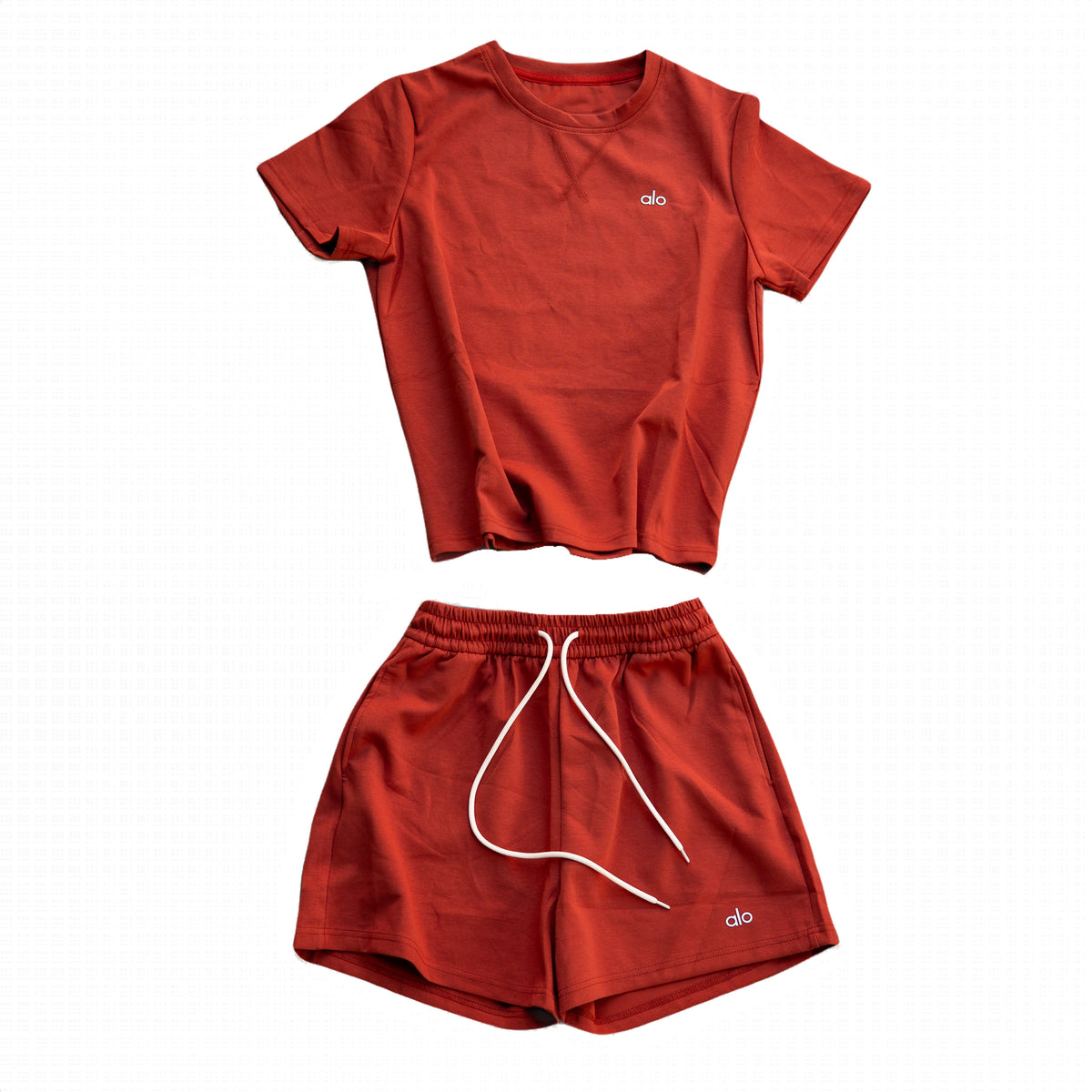 Alo Yoga Essential Short & Crew Neck Tee Set - Burnt Orange