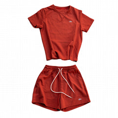 Alo Yoga Essential Short & Crew Neck Tee Set - Burnt Orange