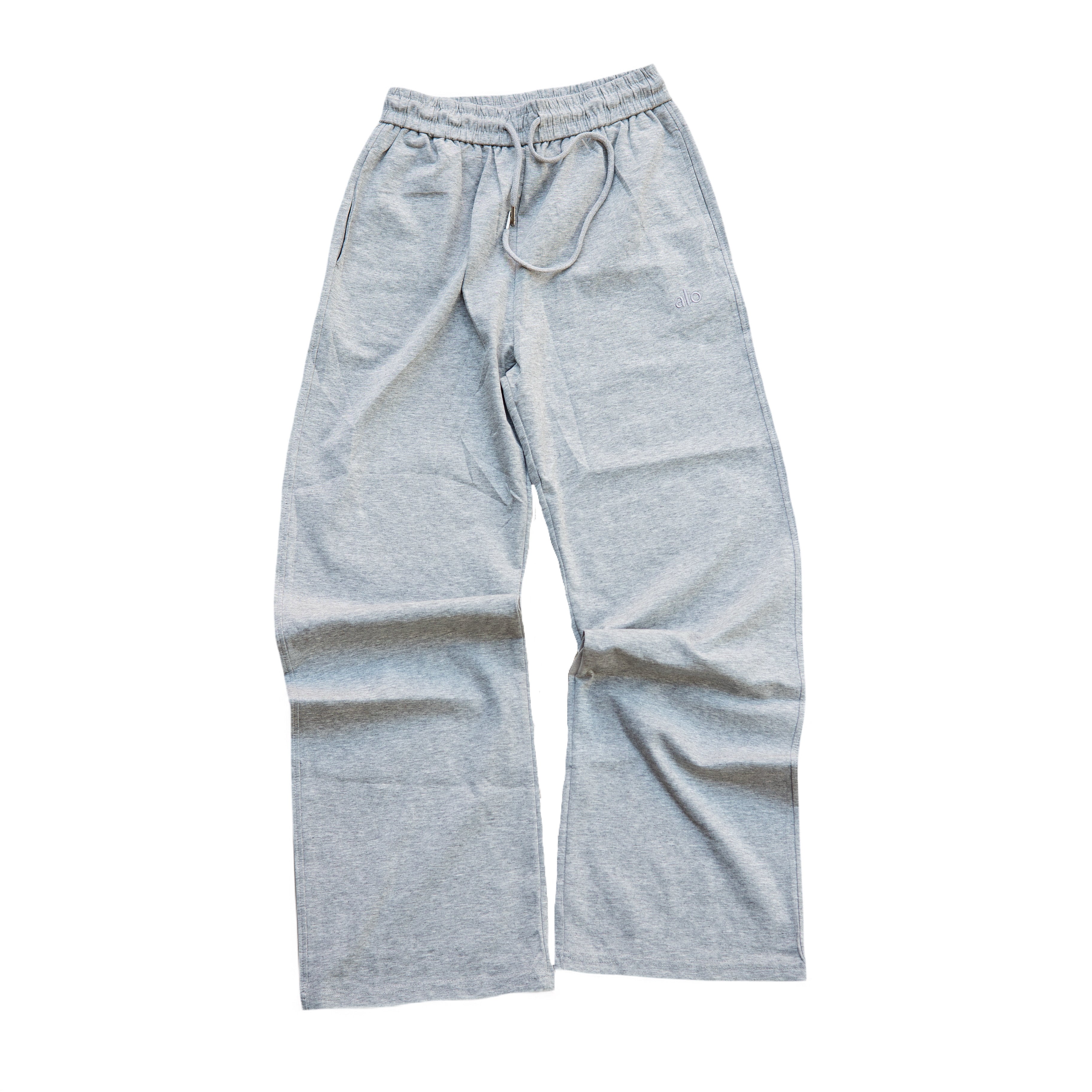 Alo Yoga Wide-Leg Sweatpant & V-Neck Polo Crop Top Set (Heather Grey)