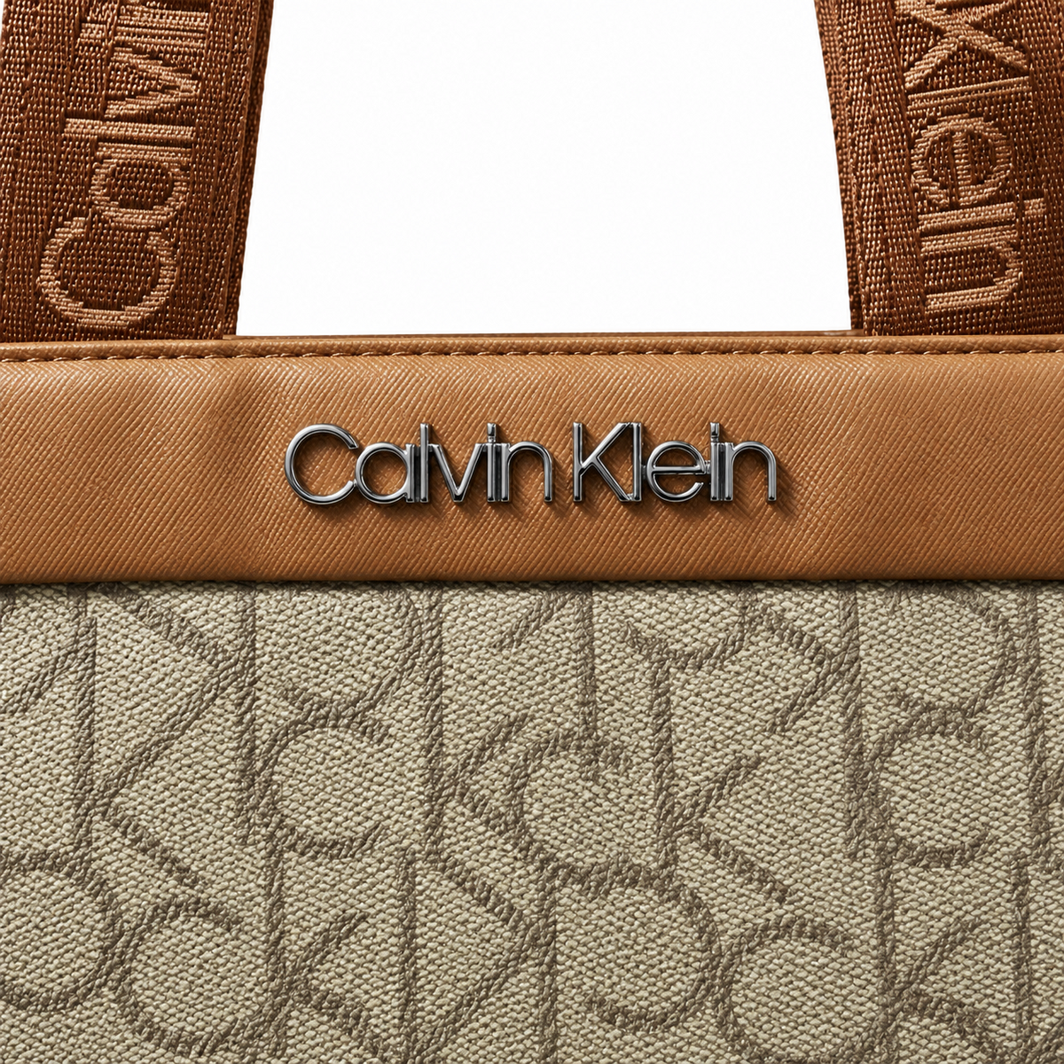 Calvin Klein beige monogram tote bag detail