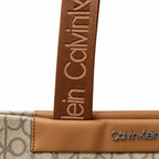 Calvin Klein beige monogram tote bag handle detail