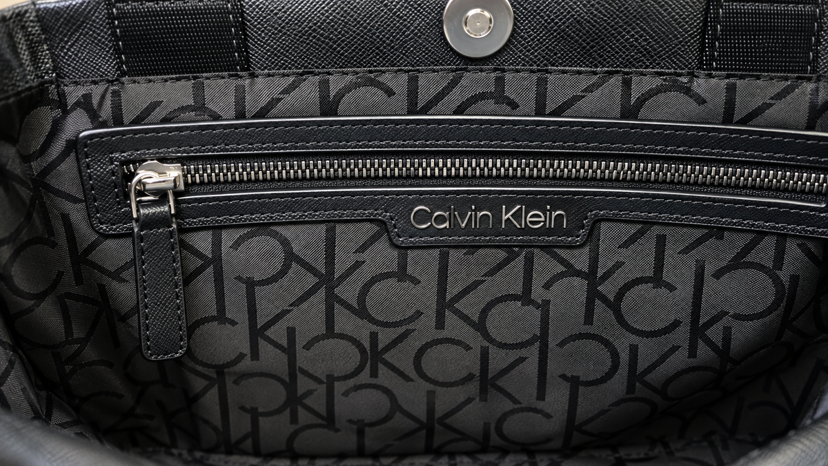 Calvin Klein black monogram tote bag detail