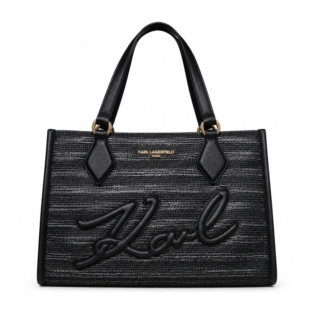 Karl Lagerfeld Paris black striped tote bag front