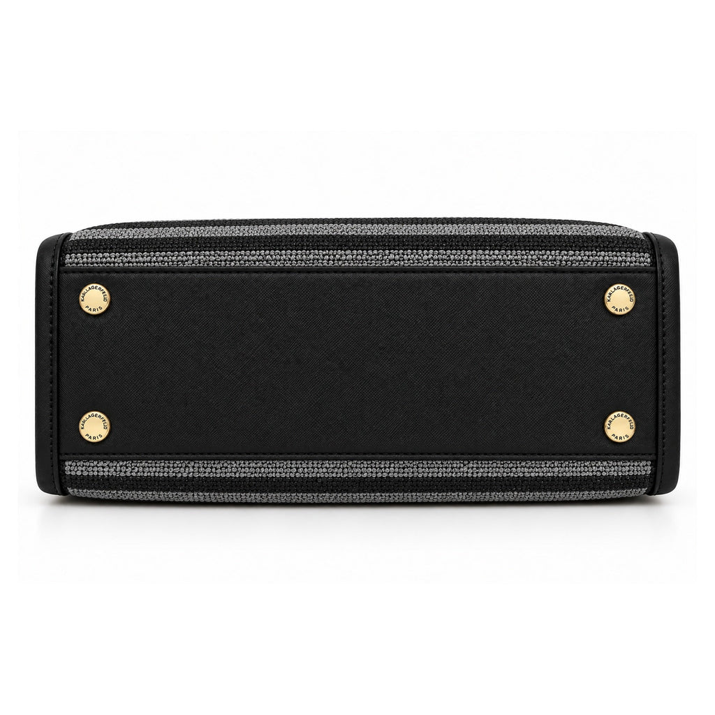 Karl Lagerfeld Paris black striped tote bag bottom