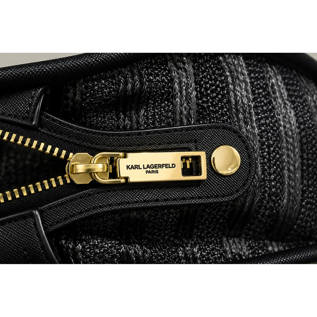 Karl Lagerfeld Paris black tote bag zipper detail