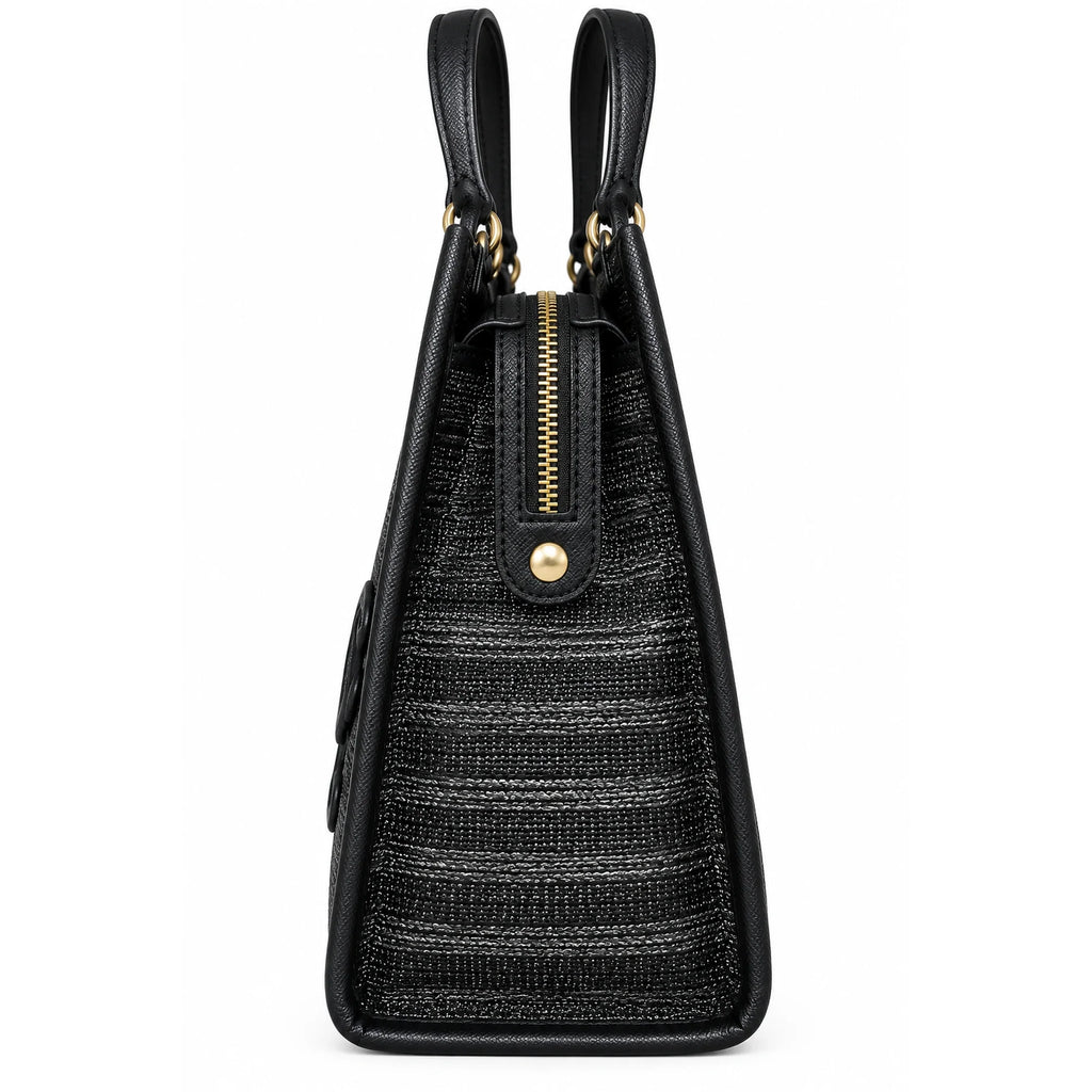 Karl Lagerfeld Paris black striped tote bag side