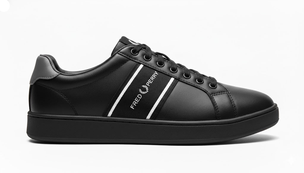 Fred Perry Men Striped Leather Sneakers -BLK (Mirror)
